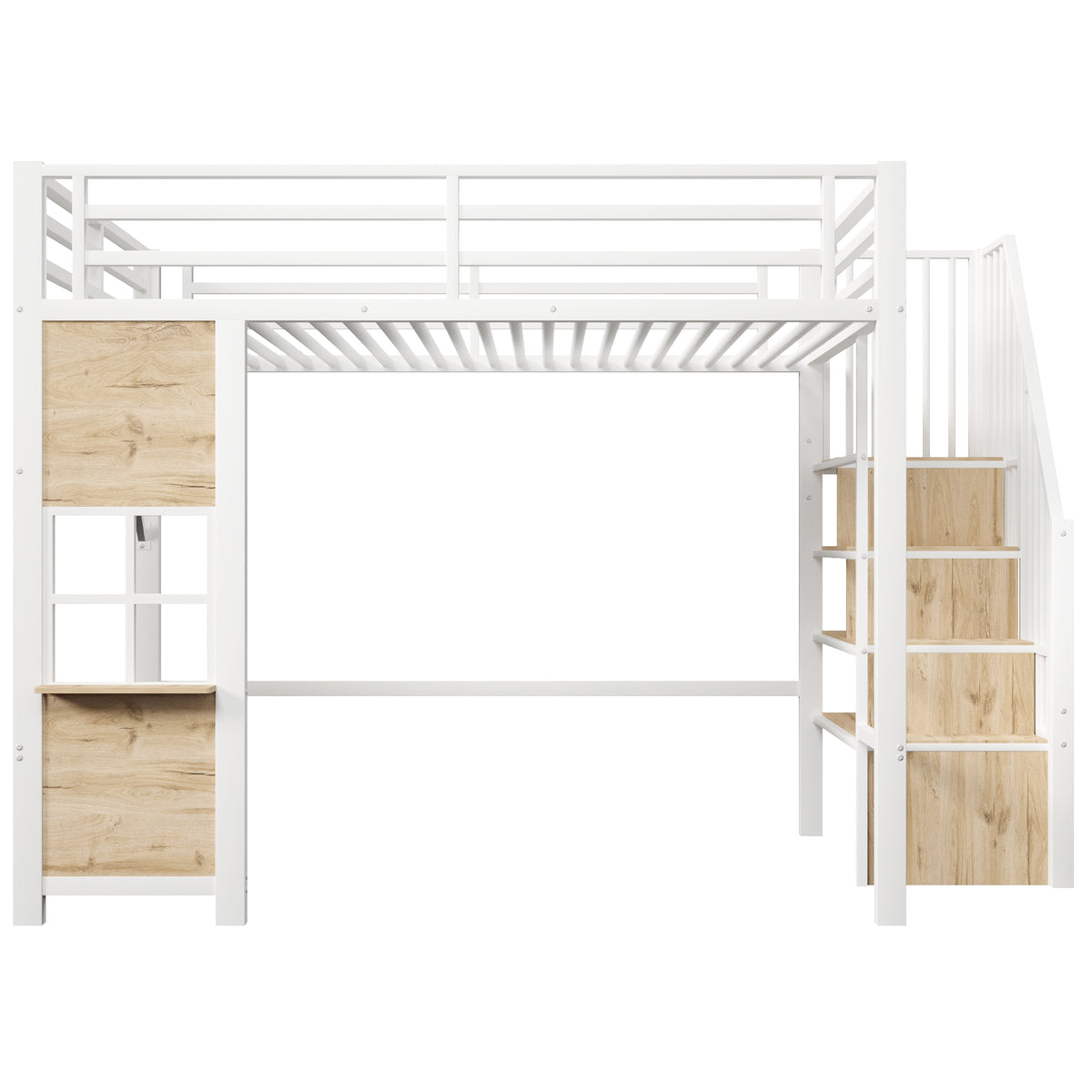 Loft Bed 140x200 cm with Storage Ladder, White Iron Frame