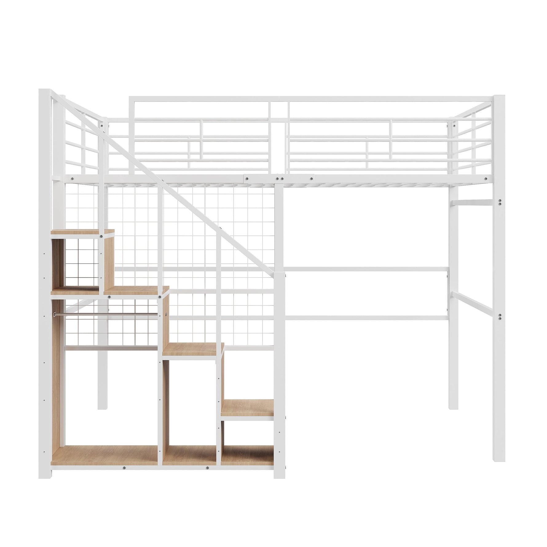 Loft Bed, Safety Ladder & Storage, White