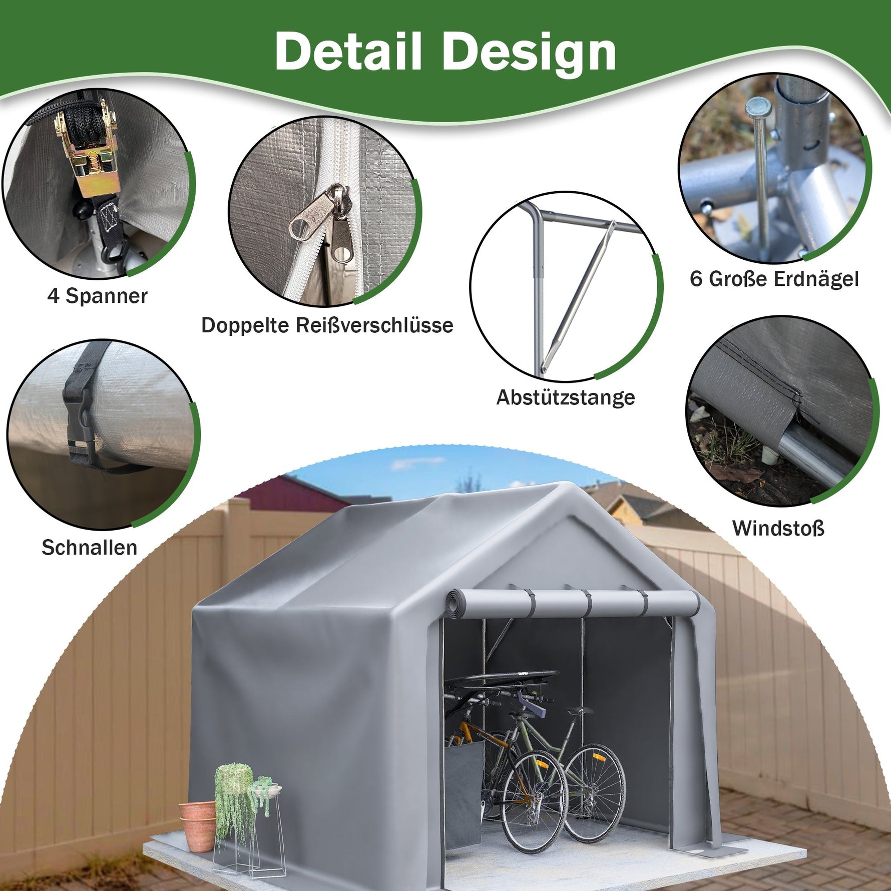 Garage Tent 244x241x217cm, Waterproof Tool & Bicycle Shed, Gray