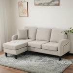 L-shaped Corner Sofa 3-Seater Chaise Modular - Cotton-Linen