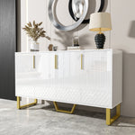 High-gloss Sideboard, 4 Doors, Metal Handles & Legs, White