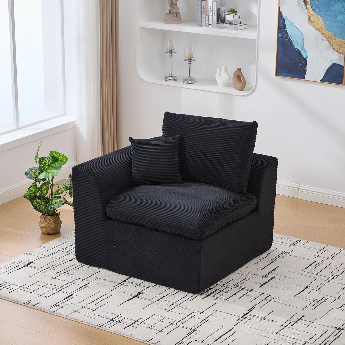 Nordic Style Single-Seater Armchair with Cushions - Fabric