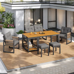 Outdoor Sofa Set with Woven Armrests, Cushions and Multifunctional Table, Iron Frame