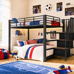 Metal Bunk Bed 140x200cm with Storage Stairs & LED Light, Black