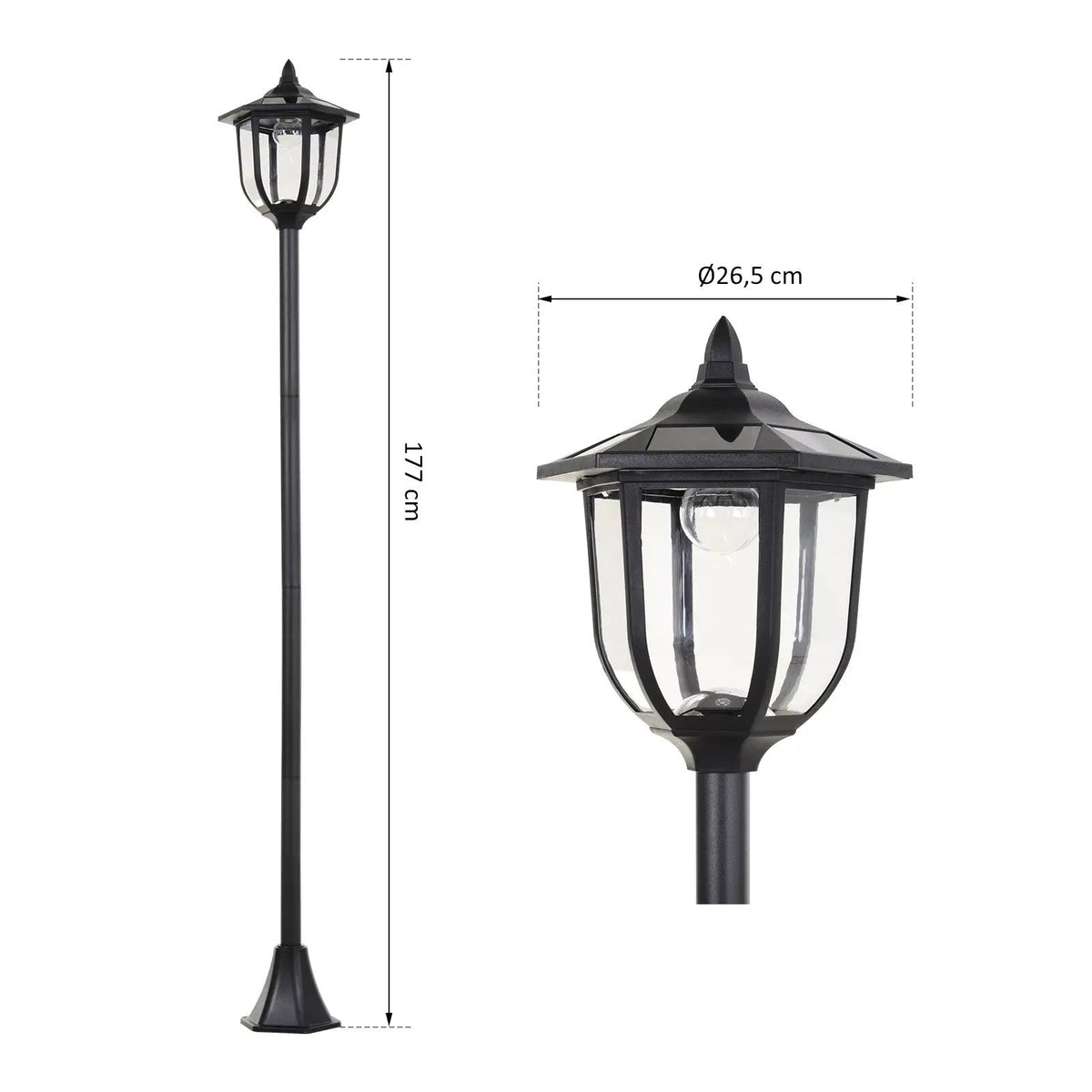 Solar Garden Light LED Lantern 30/60 Lumens, Black Plastic