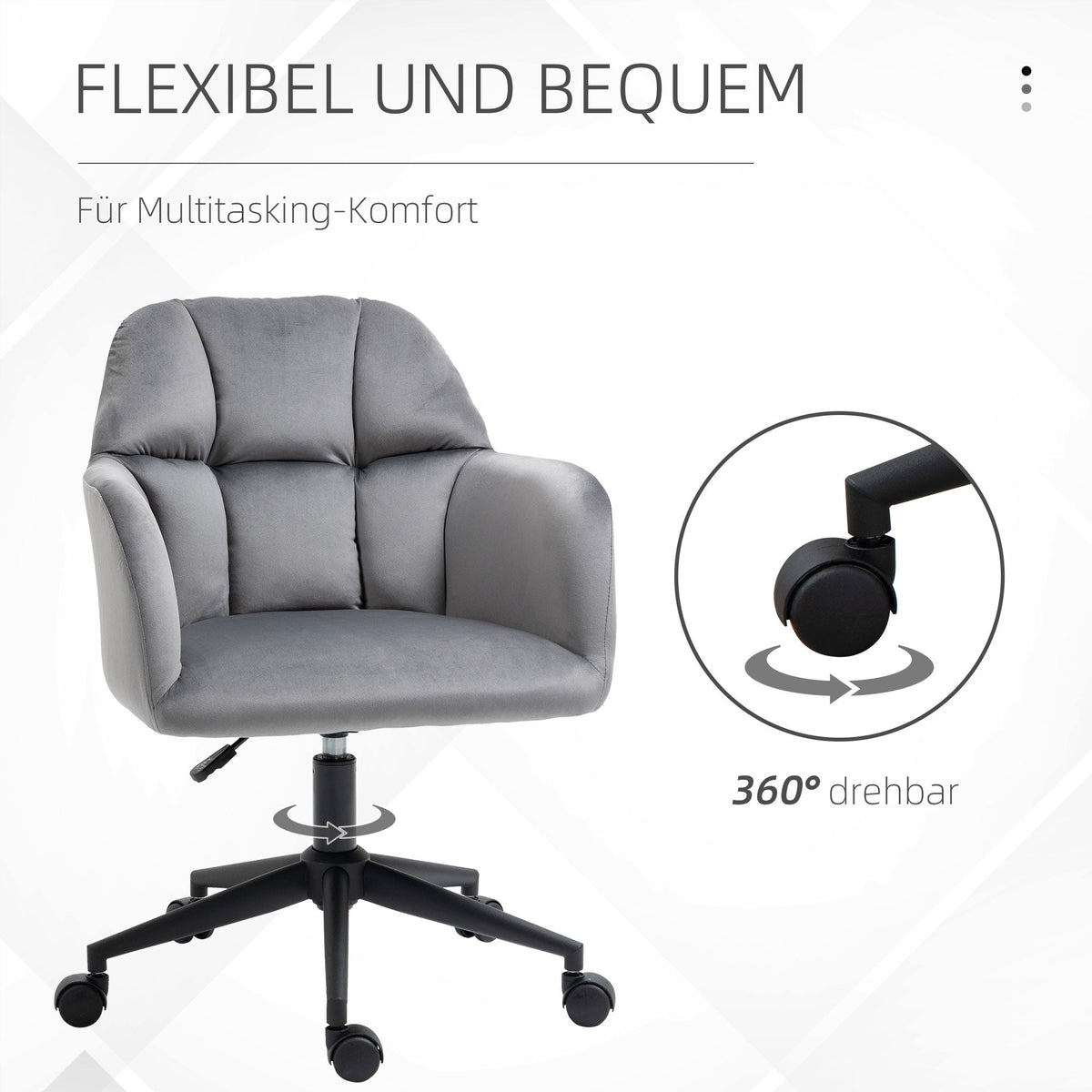 Office Chair, Modern Swivel Height Adjustable Armrest, Velvet Gray