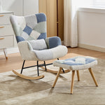 Rocking Recliner with Footstool and Upholstered Armchair, Patchwork Houndstooth Pattern