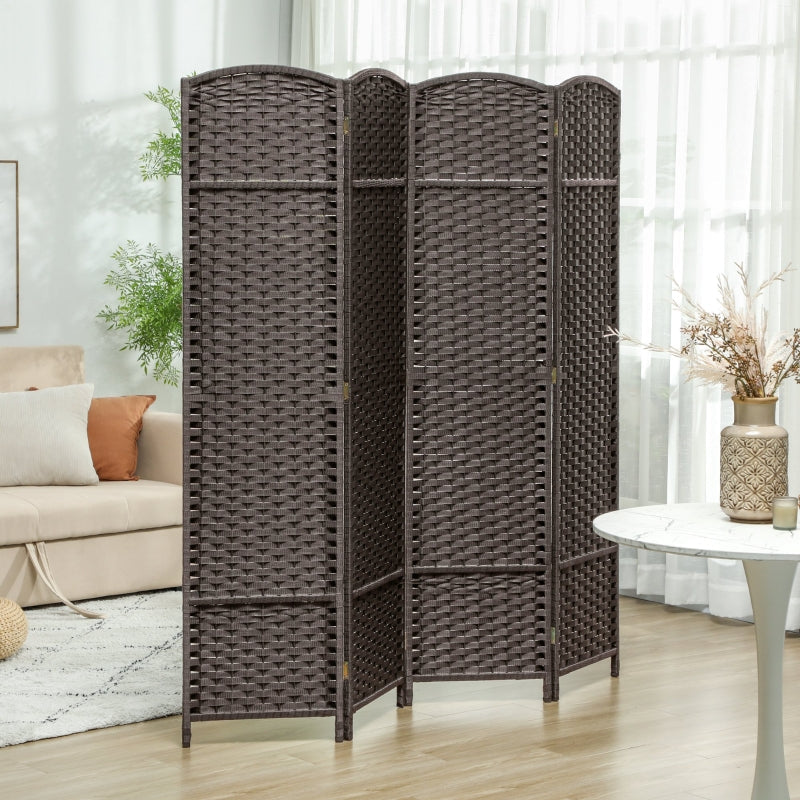 4-Panel Room Divider, Foldable Privacy Screen, Brown
