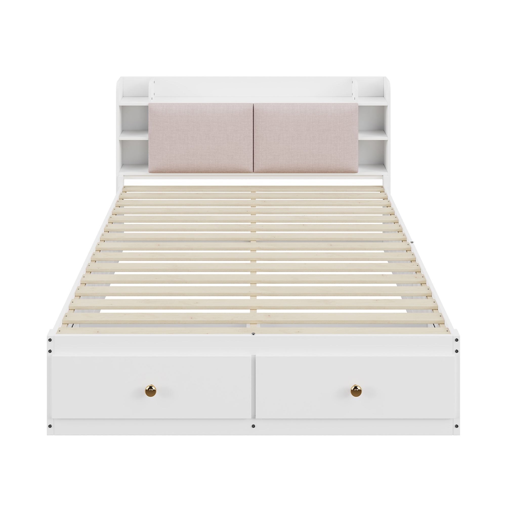 Solid Wood Combination Bed 140x200cm, Storage Headboard, Drawers, Nightstand, Wardrobe, Sofa Bench, White