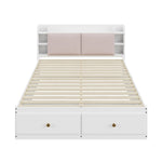 Solid Wood Combination Bed 140x200cm, Storage Headboard, Drawers, Nightstand, Wardrobe, Sofa Bench, White