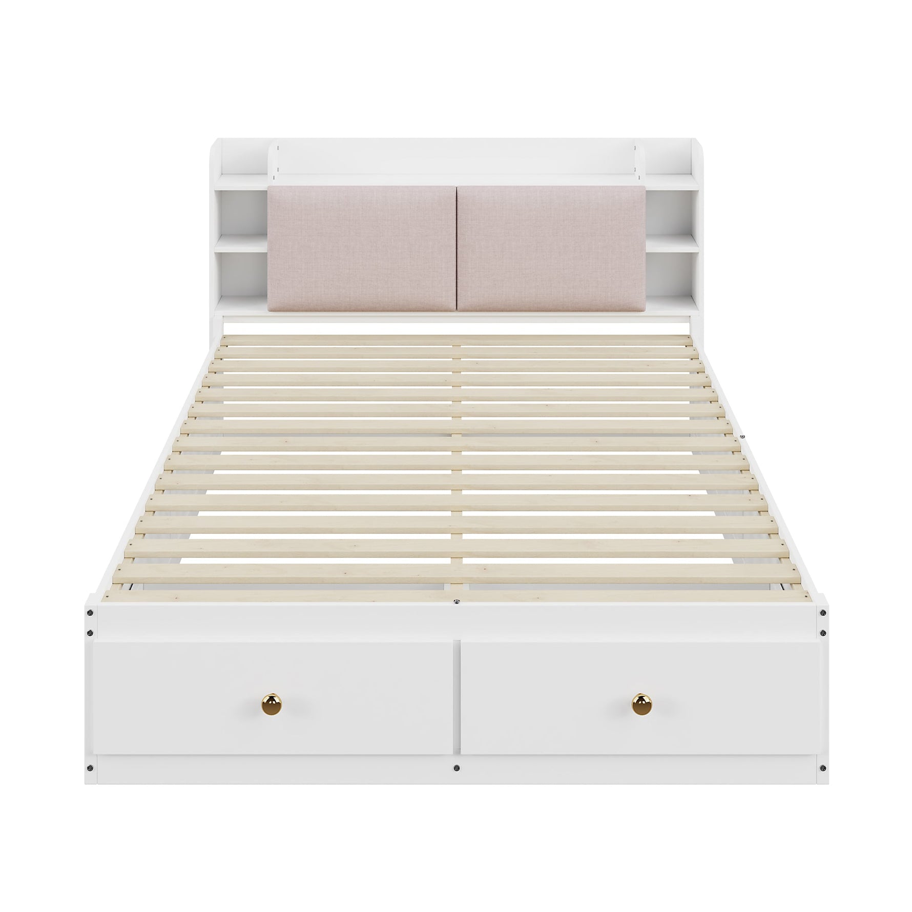 Solid Wood Combination Bed 140x200cm, Storage Headboard, Drawers, Nightstand, Wardrobe, Sofa Bench, White