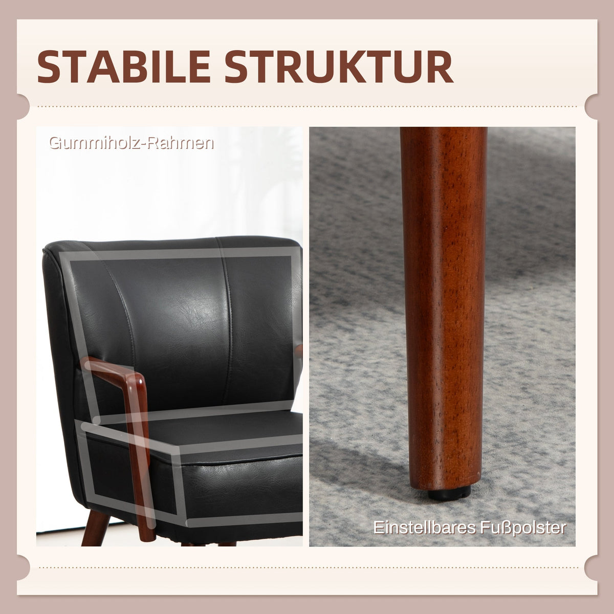 Lounge Chair, Armrests, Wooden Legs, Faux Leather
