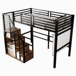 Bunk Bed with Safety Ladder 90x200 & Storage, Black Iron Frame