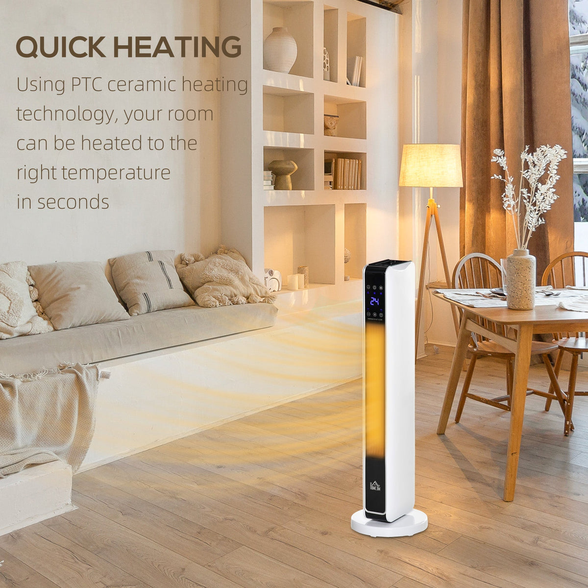 Fan Heater, 2200W Electric with Remote Control, White Black ABS PA