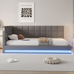 Upholstered Bed Sofa, 90x200 Multifunctional with LED & USB, Linen Fabric Grey