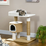 Cat Tree 79cm Small, with Cat Cave & Lying Area, Jute Brown/White