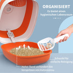 Cat Litter Box, with Lid and Scoop, White/Orange