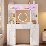 LED Dressing Table with Mirror & Storage Drawers, White