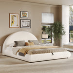 Upholstered Double Bed 160x200cm with Storage, White Bouclé