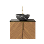 Wall-Mounted Bathroom Vanity Unit with Ceramic Bowl and Sintered Stone Countertop, Espresso Wood Grain