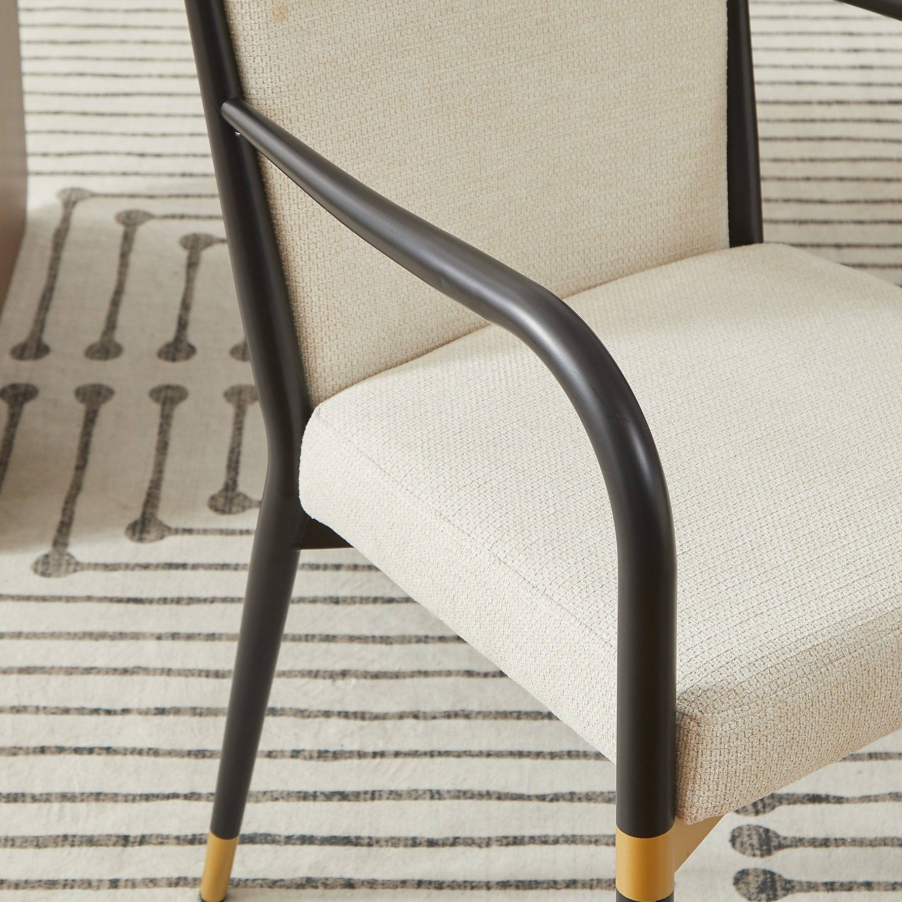 Set of 2 Dining Chairs Modern Scandinavian Upholstered Armrests - Cream Fabric