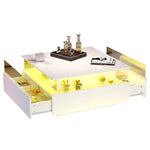 Coffee Table, Modern High-Gloss LED with 2 Drawers, Glass