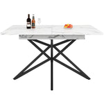 Extendable Dining Table 120(160)x80cm Star-Shaped Legs - Walnut/Marble Look Black