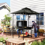 Grill Pavilion LED Lighting, 240x150x258cm, Water-Repellent, Double-Layered Roof, Side Shelves, Dark Grey