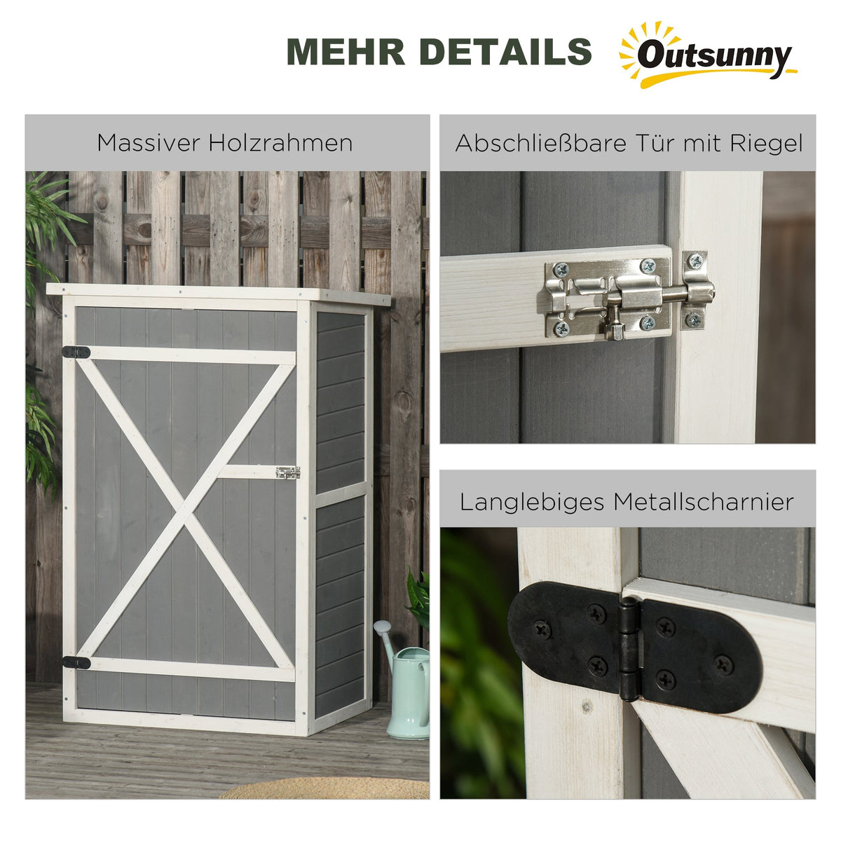 Garden Shed Tool Shed with Shelves Fir Black/Grey/White