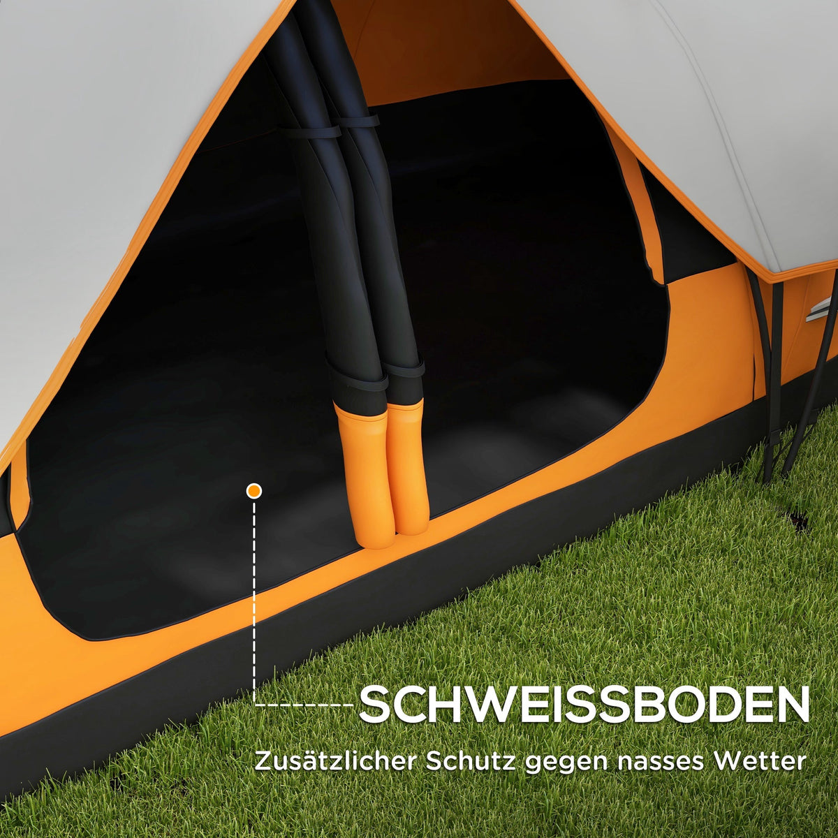 Camping Tent, Tunnel Tent 8-Person 2 Rooms Windproof 2000mm Water-Repellent, Orange