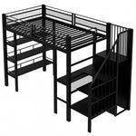 Loft Bed 90x200 LED Light Socket Storage Bookshelf - Black