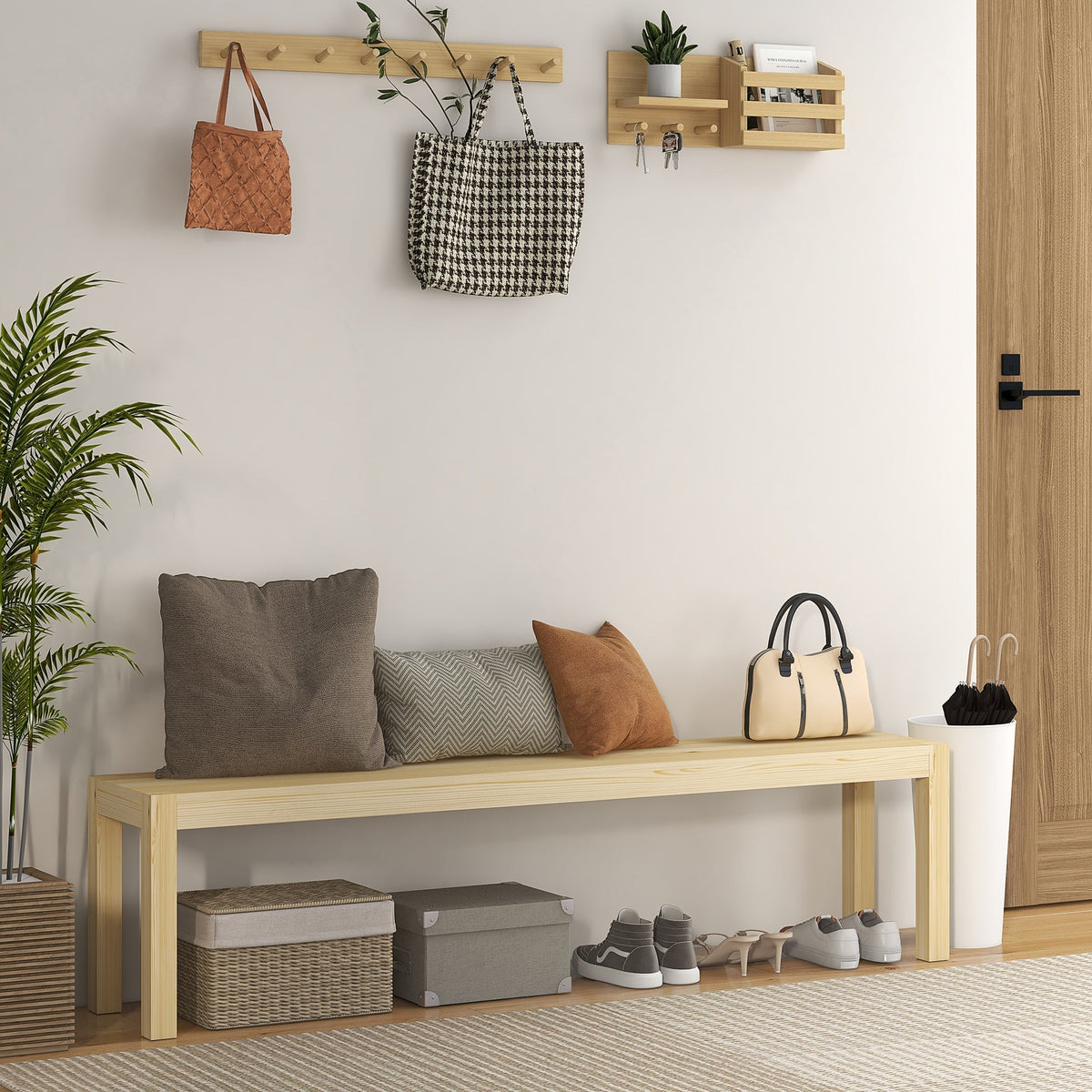 3-Seater Bench, Sturdy Wooden, Pinewood Natural