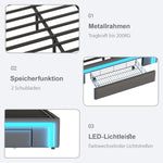 Bed Frame 90x200 Drawers LED Light Metal Slat Platform PU Leather, Grey