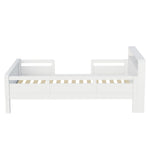 Wooden Bed, 90x200cm Multifunctional with USB & LED, Pinewood White