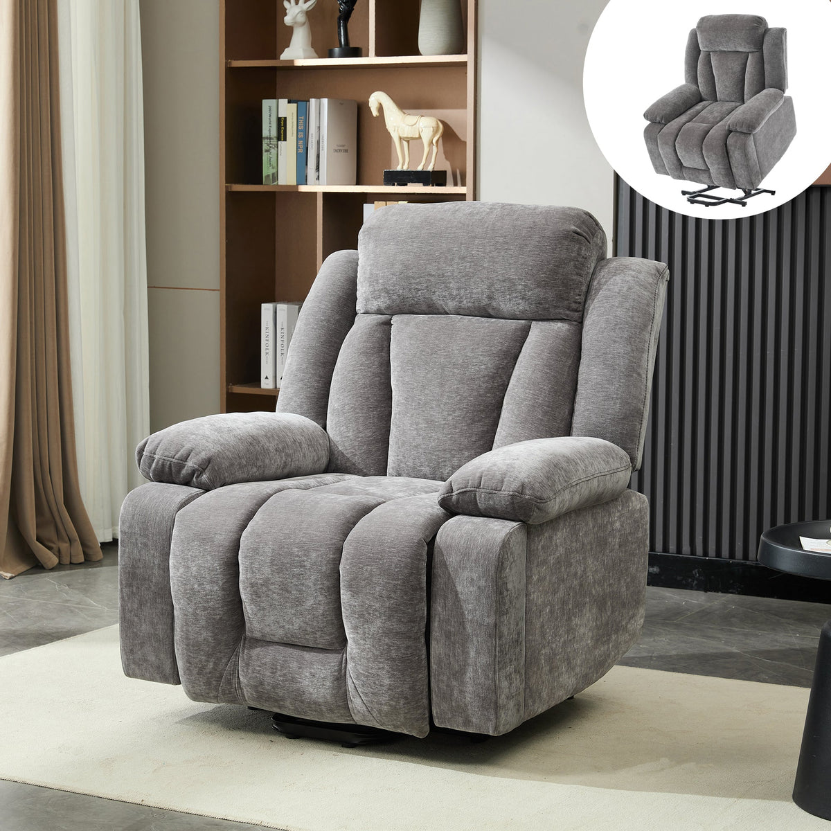 Electric Massage Chair with Lifting Function, Heating, and 8-Point Massage, Grey Fabric