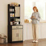 Kitchen Cabinet with Work Surface, Drawer & 3 Open Shelves, Natural Wood Black