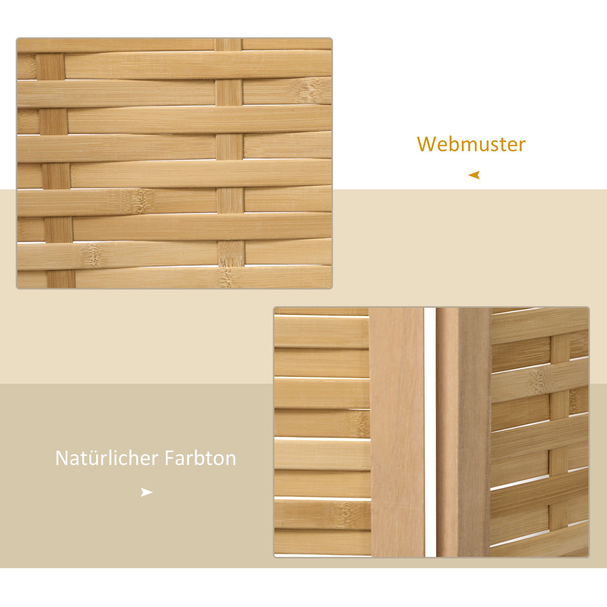 Folding Screen, 4-Panel Room Divider 160 x 170 cm, Bamboo Natural