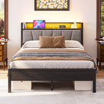 Bed Frame 140x190cm with LED Light & USB Station, Metal