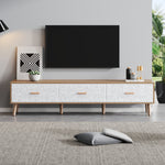 Vintage TV Low Panel Wooden Cabinet/Table 150*35*39cm, Light Wood/White