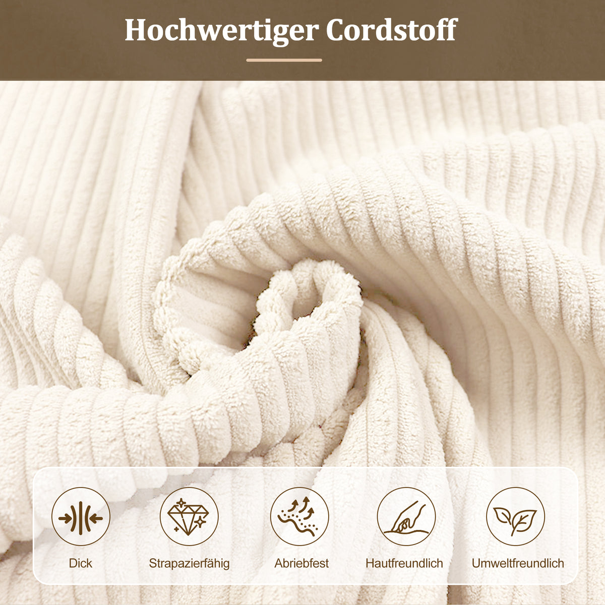 Upholstered Double Bed 180x200cm, Hydraulic Frame, Beige Corduroy