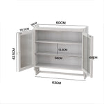 60cm Glass Door Vintage Double Door Wall Cabinet, Three Tiers, Towel Rack, White Washed