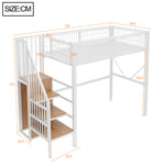 Loft Bed 90x200 cm with Ladder, Storage & LED Light, White Metal