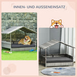 Rattan Dog House with Cushion, Outdoor Kennel, Grey Plastic