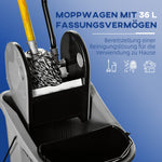 Cleaning Cart with Wringing Device, 36 Liters, Grey