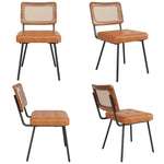 Ergonomic Dining Chair Set of 4, Rattan Retro Design, Faux Leather