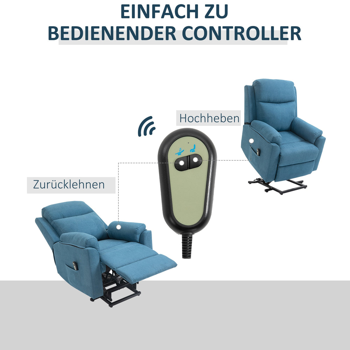 Electric Recliner/TV Chair, Lift Assistance Reclining Sleeping Function, Linen Look Blue