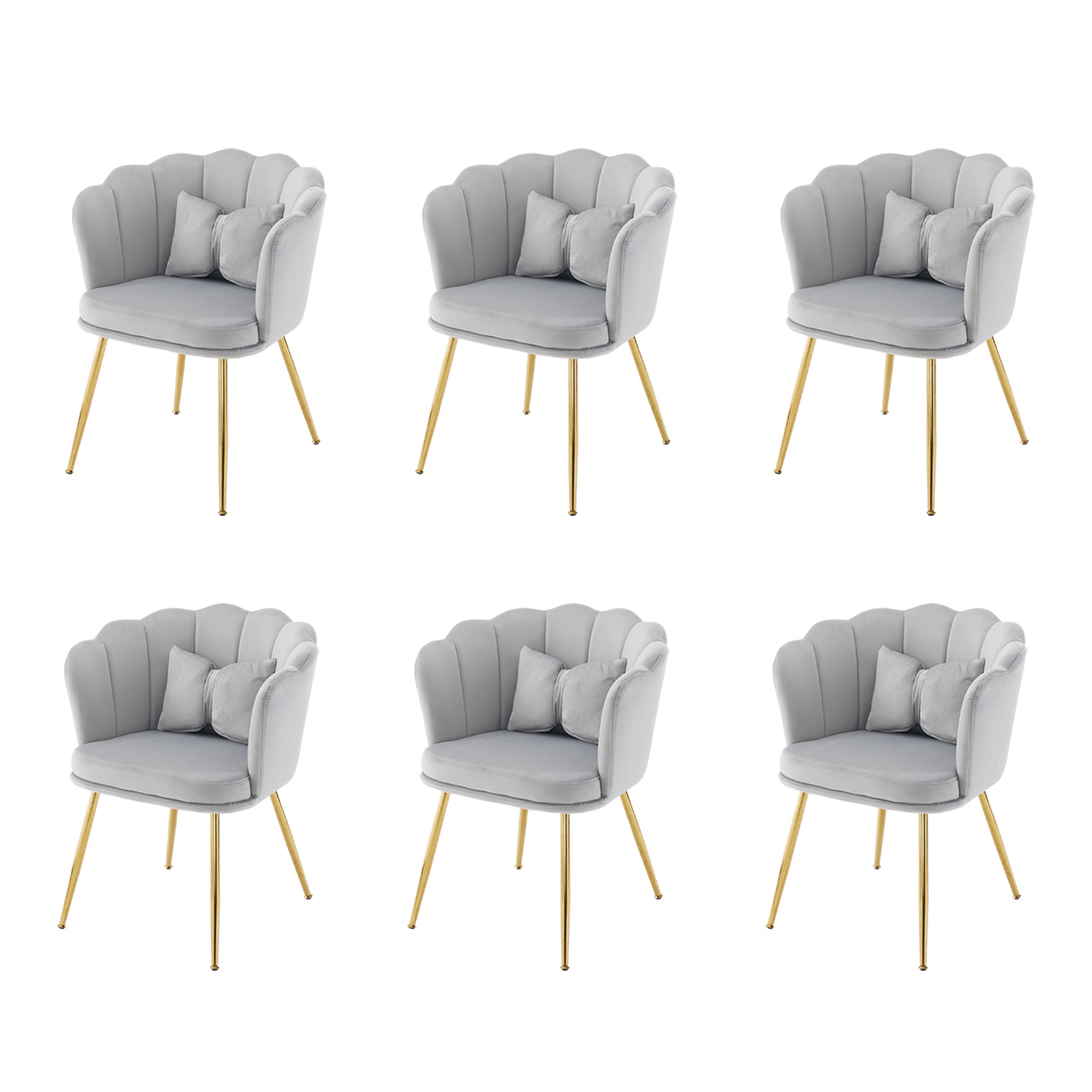 Velvet Chairs, Set of 6 Modern Upholstered with Petal Backs & Butterfly Cushions, Gold-Plated Metal Legs