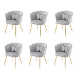 Velvet Chairs, Set of 6 Modern Upholstered with Petal Backs & Butterfly Cushions, Gold-Plated Metal Legs