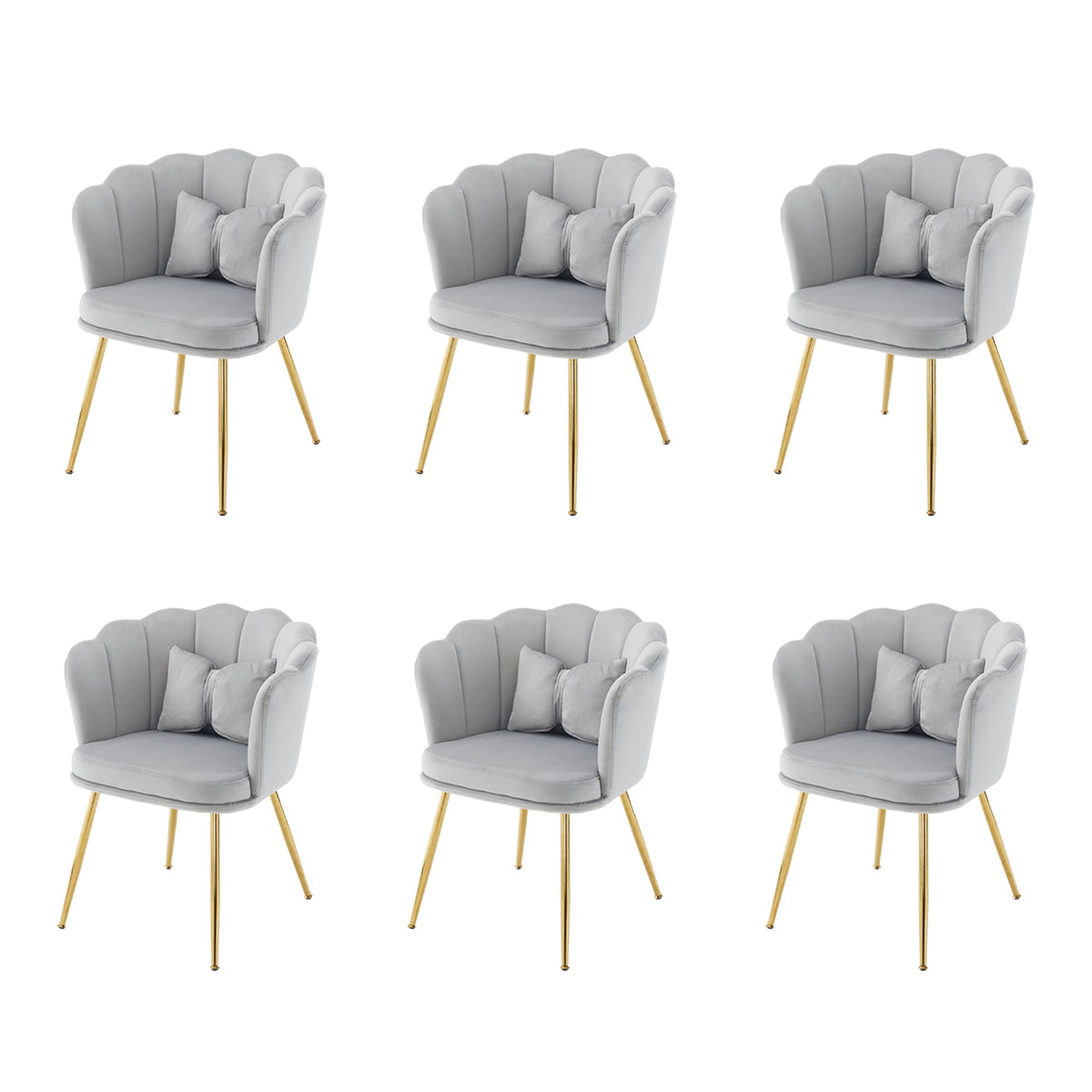 Velvet Chairs, Set of 6 Modern Upholstered with Petal Backs & Butterfly Cushions, Gold-Plated Metal Legs