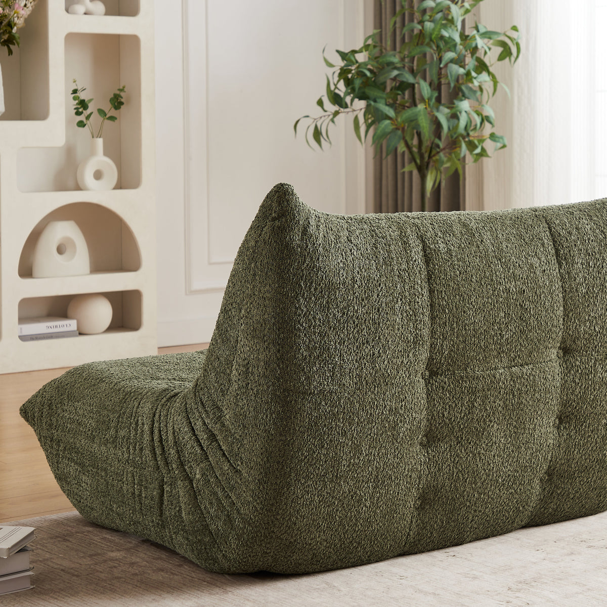 Chenille Togo Two-Seater Sofa, Floor Lounge Chair with High-Density Foam, Chenille Fabric
